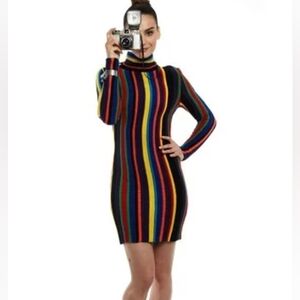 Vintage Christian Lacroix Wool Striped Long Sleeve Turtleneck Dress Size Small